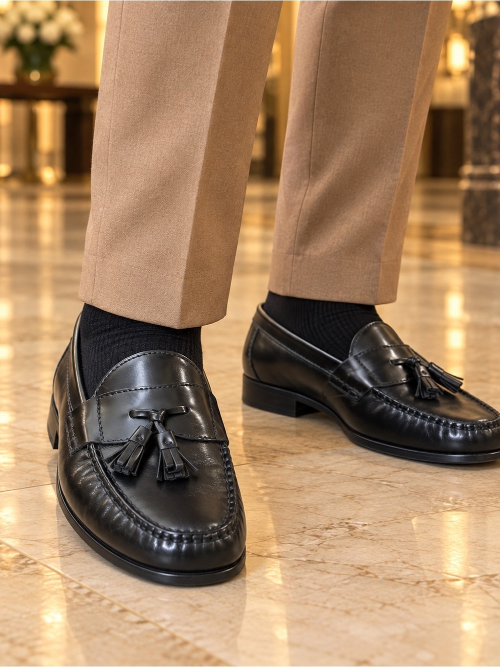 Cole Haan Pinch Tassel Loafers Men’s 10.5D Black Leather Moc Toe Dress Shoes